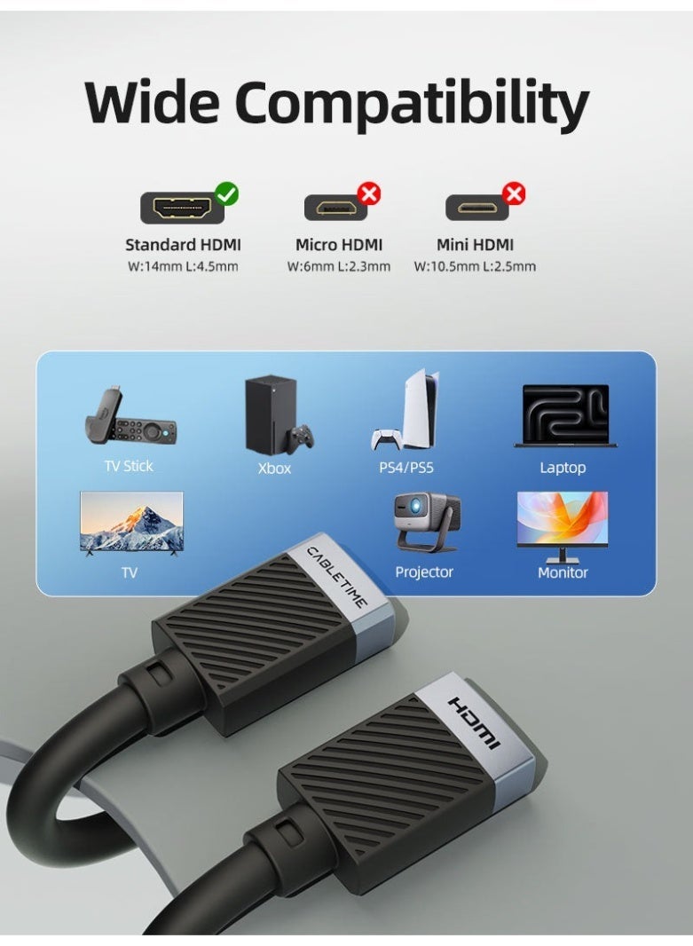 CABLETIME 4K 60HZ HDMI EXTENSION CABLE FEMALE TO FEMALE ADAPTER 4K ULTRA HD HDMI COUPLER CONNECTOR HIGH SPEED 3D HDR COMPATIBLE WITH TV MONITOR PROJECTOR PS5 XBOX | 0.5 Meter - Image 2